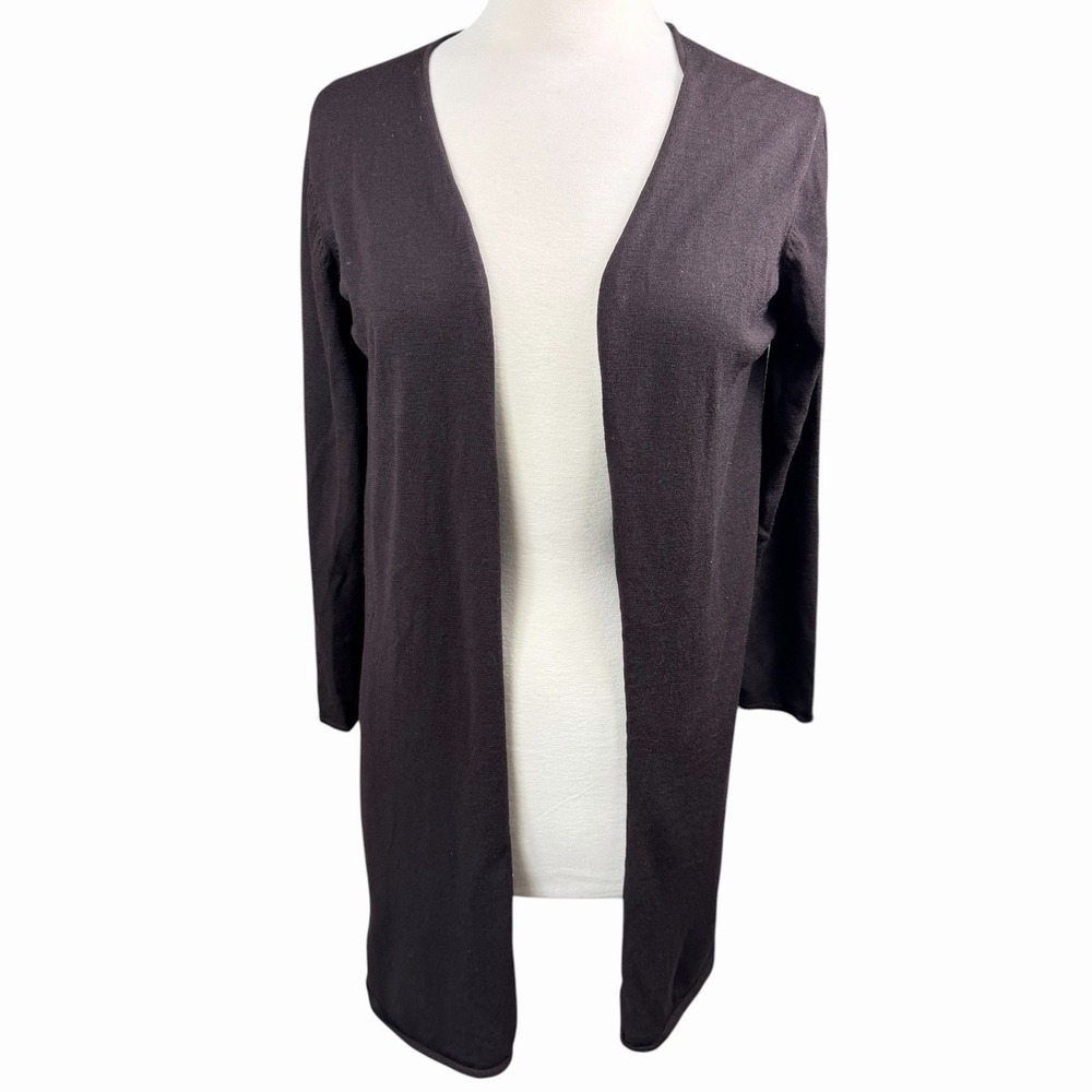 Eileen Fisher Women's Open Cardigan Sweater 100% Wool Petite S/M Chocolate Brown - Picture 3 of 9
